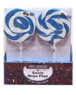 Lollipops – Blue & White Swirly Mega Pops 85g X 24