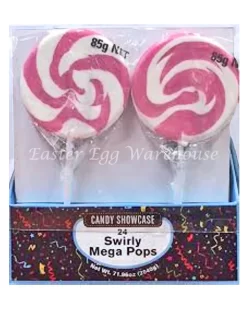 Lollipops – Pink & White Swirly Mega Pops 85g X 24