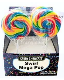 Lollipops – Rainbow Swirly Mega Pops 85g X 24