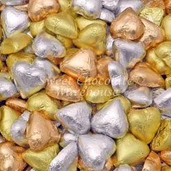 Milk Chocolate Hearts – Silver, Gold And Rose Gold 500g– 57pieces – Made In Australia