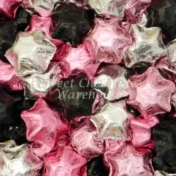 Milk Chocolate Stars – Light Pink, Pink, Black And Sliver 1kg – 115 Pieces – Made In Australia