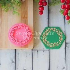 Christmas Wreath With Holly And Poinsettia Emboss 3D Printed Cookie Stamp